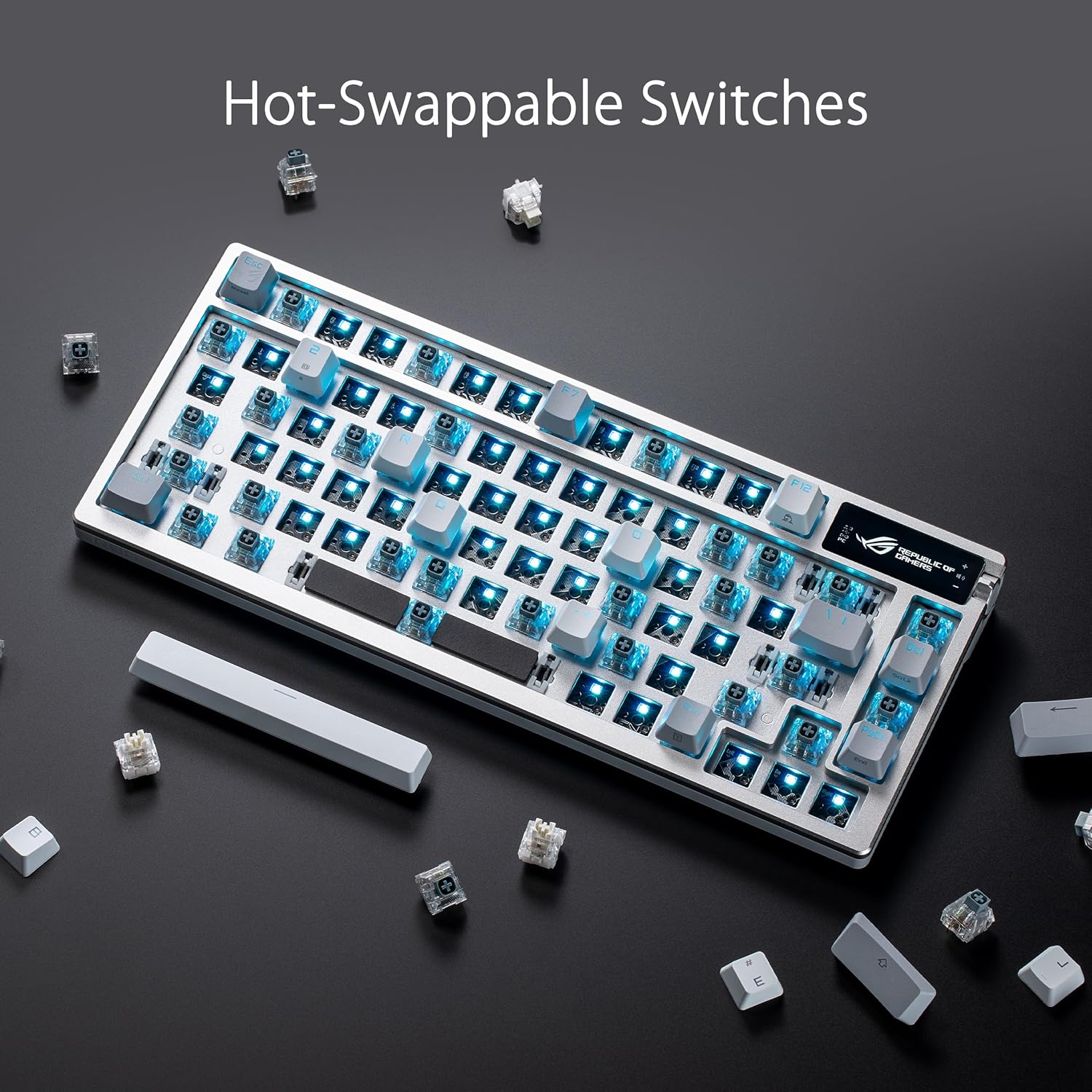 ASUS ROG Azoth 75% Wireless DIY Custom Gaming Keyboard, OLED Display, Three-Layer Dampening, Hot-Swappable ROG NX Snow Switches & Keyboard Stabilizers, PBT Keycaps, RGB-White