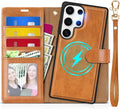 TUCCH Wallet Case for Galaxy S25 Ultra, Removable 2 in 1 RFID Blocking [4 Card Slots] Wrist Strap [Wireless Charging] Kickstand PU Leather Magnetic Detachable Folio Cover for Galaxy S25 Ultra, Brown