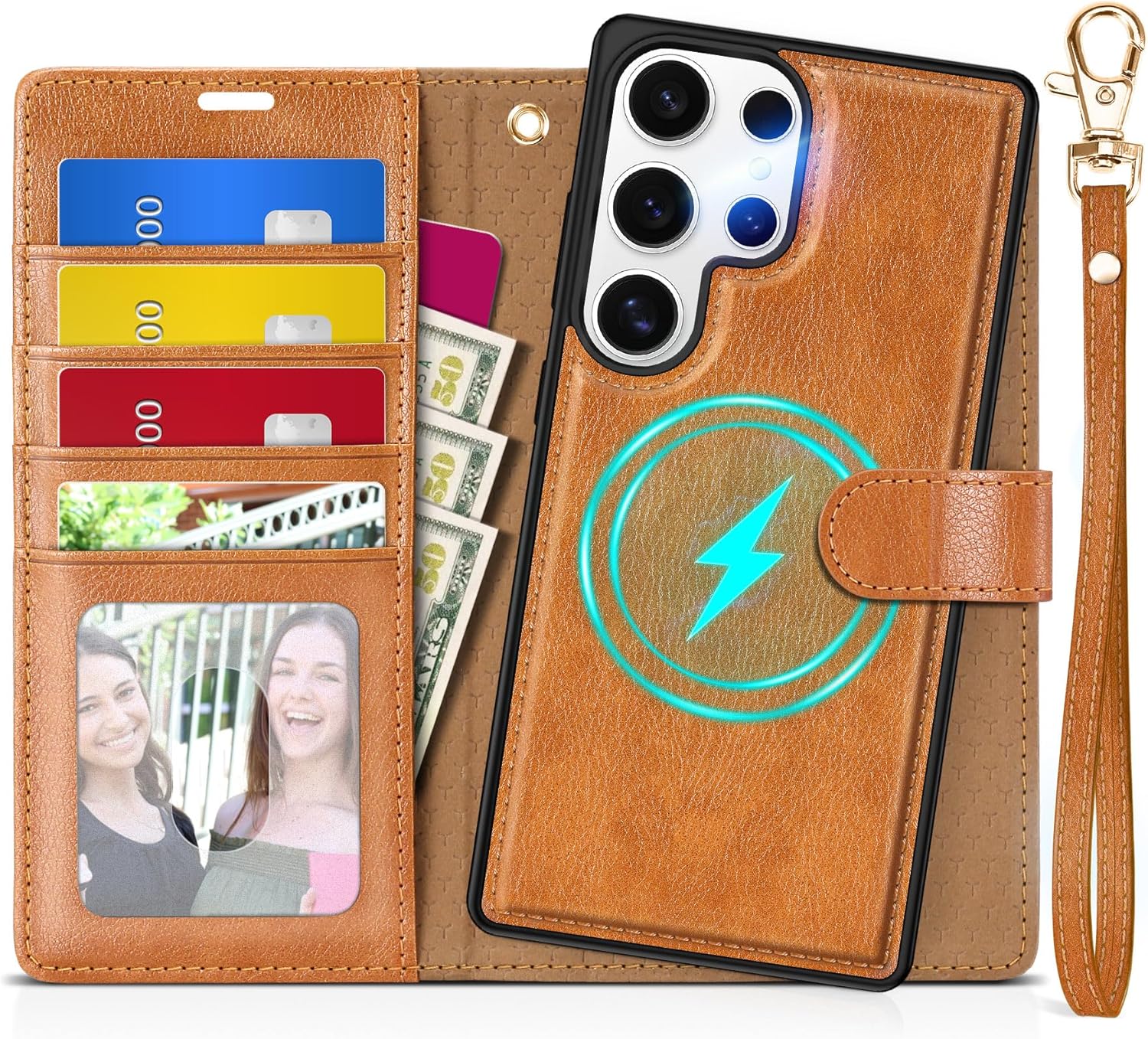 TUCCH Wallet Case for Galaxy S25 Ultra, Removable 2 in 1 RFID Blocking [4 Card Slots] Wrist Strap [Wireless Charging] Kickstand PU Leather Magnetic Detachable Folio Cover for Galaxy S25 Ultra, Brown