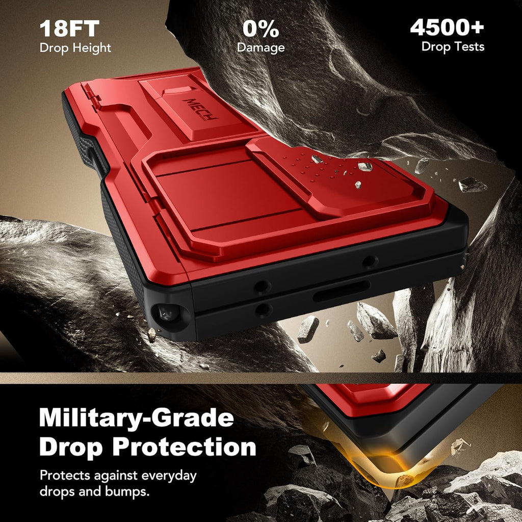 TONGATE for Z Fold 6 Case, [with S Pen Slot & Hinge Protection] [Privacy Glass Screen Protector] Full-Body Military Drop Phone Case for Samsung Galaxy Z Fold 6 with Kickstand & Belt Clip, Red Privacy