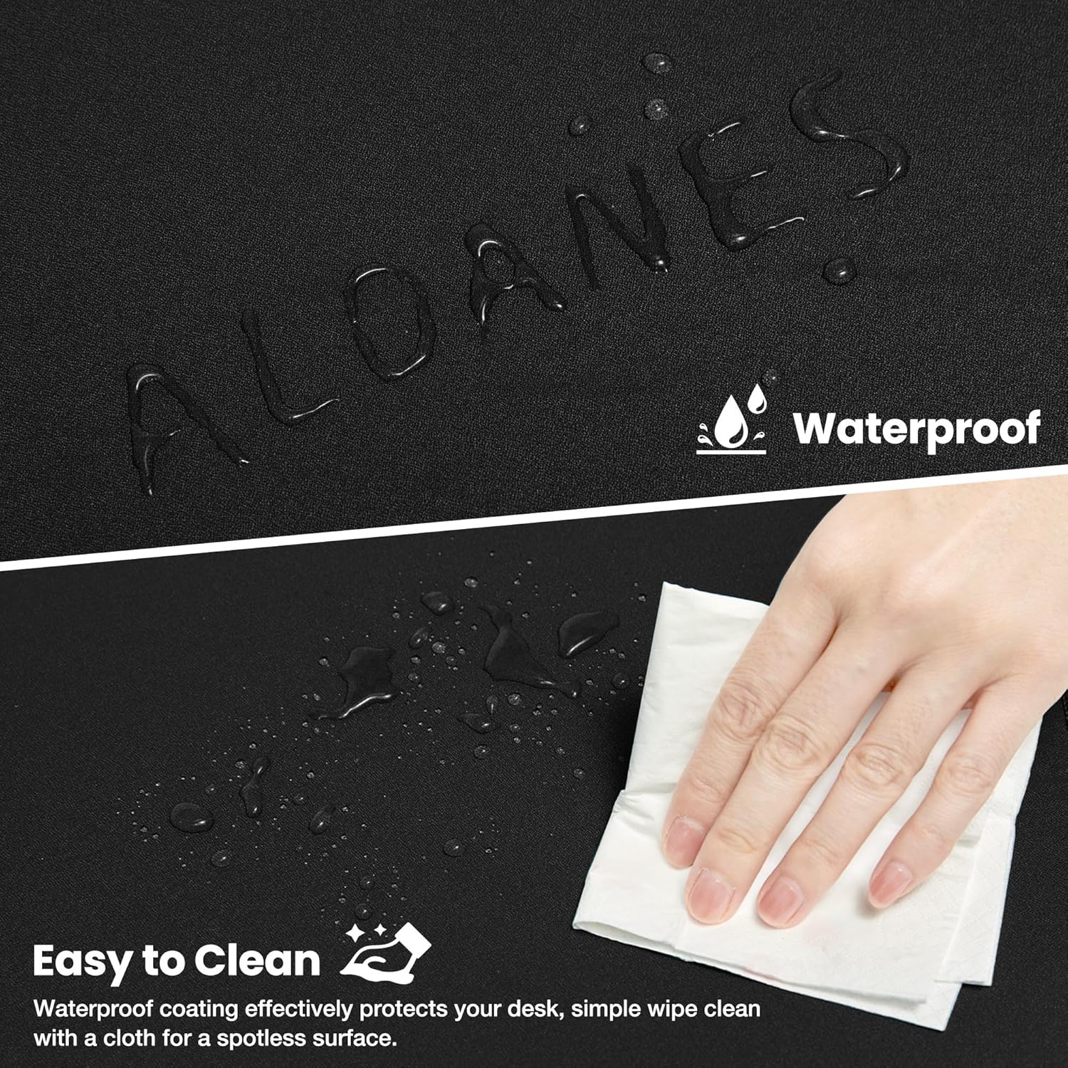ALOANES Black Waterproof Desk Mat, Large Mouse Pad with Extended Mouse Mat, with Anti Slip Base, Stitched Edge, Grain Jacquard Surface, Perfect for Gamer, Office & Home, 3XL 15.74''x35.43''x0.12''