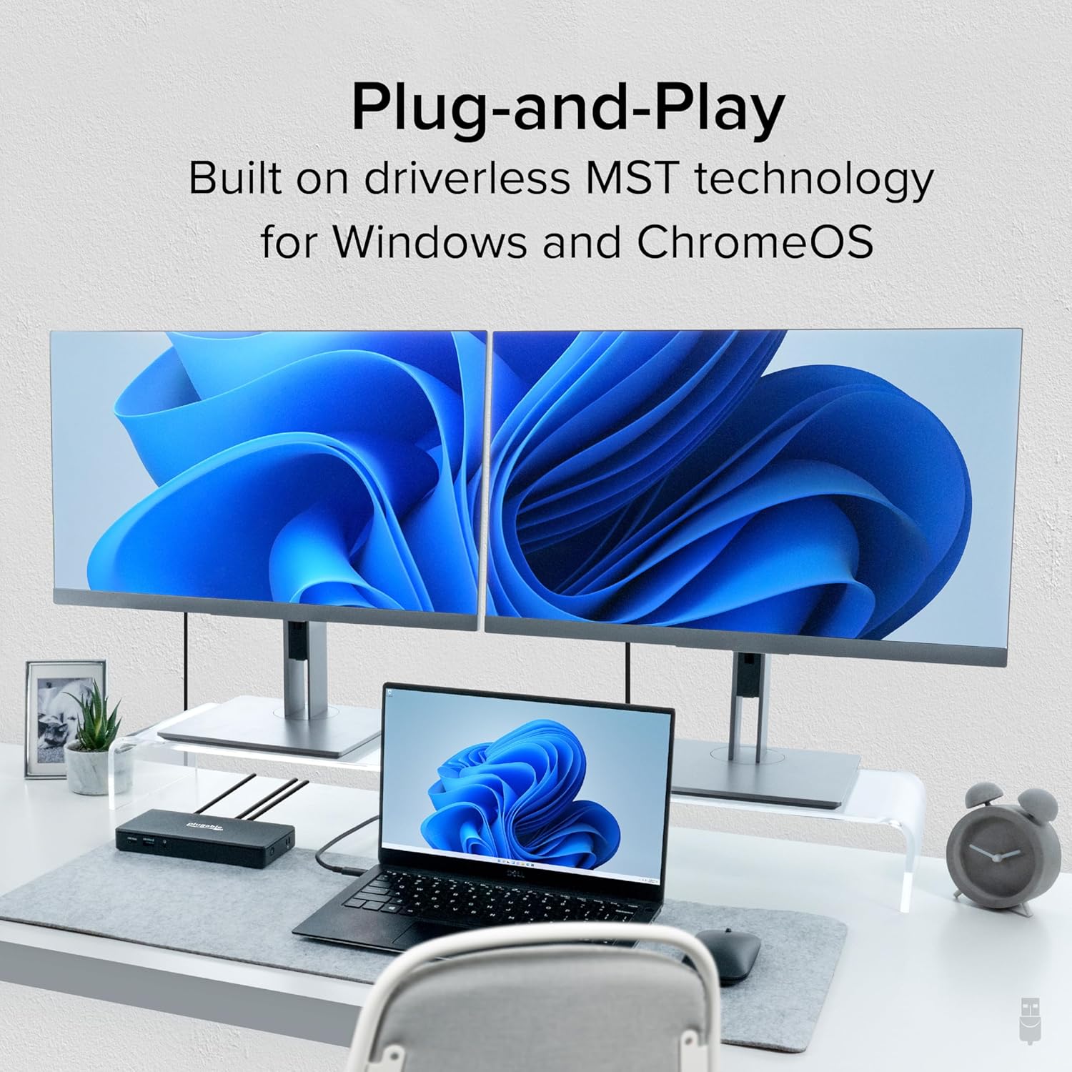 Plugable USB-C Docking Station Dual 4K 60Hz HDMI, 65W Charging, Gigabit Ethernet, 1x USB-C 5Gbps, 3X USB-A, Audio, Windows/ChromeOS, USB-C/USB4/Thunderbolt, Driverless (UD-MSTH2)