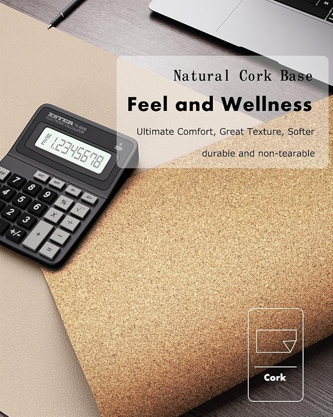 YSAGi Double-Sided Desk Pad, 35.4"x17" Leather Desk Mat, Eco Cork Desk Pad - Image 3