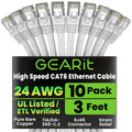 GEARit Cat 6 Ethernet Cable (10-Pack 3 Feet) Cat6 Network Patch, 10Gbps, RJ45, Snagless Cord, Gold-Plated Connectors, Internet for PC, TV, Tablet, Router, Printer, Servers, IT Data Center - White
