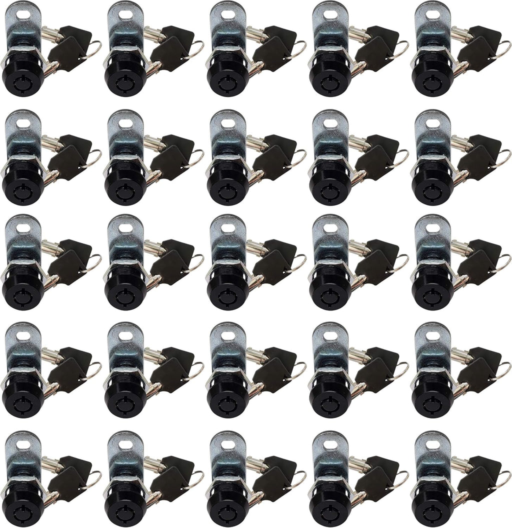 Admiral Locks Tubular Cam Lock, Keyed Alike Removable Key RV Compartment Storage Lock Cabinet Locks (Black Pack of. 25, 5/8" 180°)