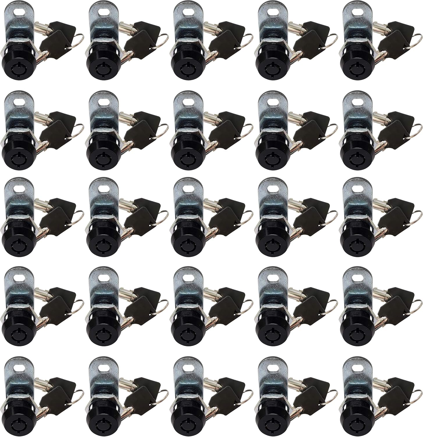 Admiral Locks Tubular Cam Lock, Keyed Alike Removable Key RV Compartment Storage Lock Cabinet Locks (Black Pack of. 25, 5/8" 180°)
