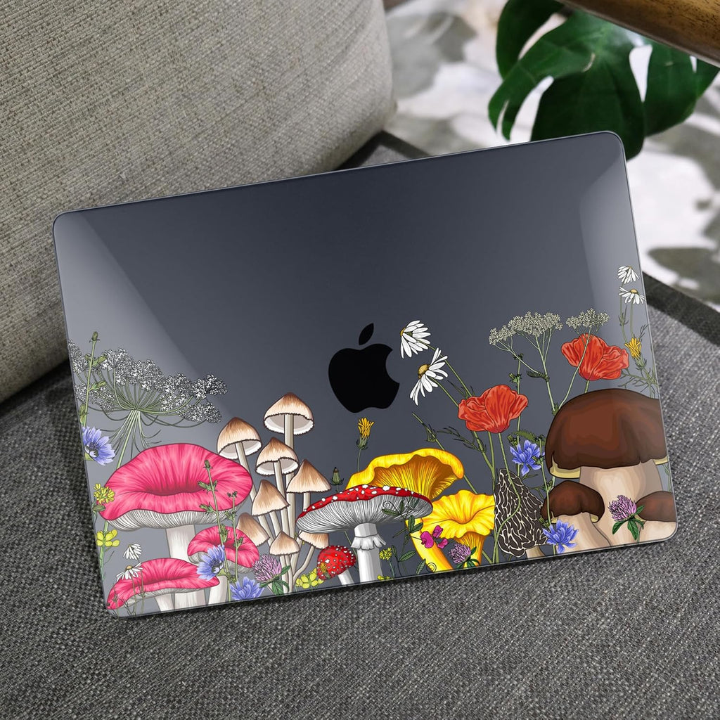 MEEgoodo Case for MacBook Air M4/M3/M2 13.6 inch 2025 2024 2022, Fit Model A3240 A3113 A2681, Compatible with MacBook Air 13 inch, Laptop Hard Shell Case with Keyboard Cover, Forest of Mushrooms