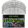 GEARit Cat 6 Ethernet Cable (100-Pack 0.5 Feet) Cat6 Network Patch, 10Gbps, RJ45, Snagless Cord, Gold-Plated Connectors, Internet for PC, TV, Tablet, Router, Printer, Servers, IT Data Center - White