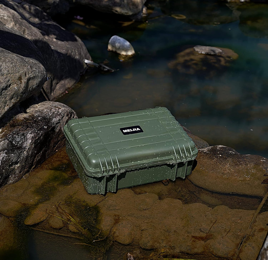 MEIJIA Portable All Weather Waterproof Protective Case,Hard Case,Camera Case With Customized Fit Foam,Fit Use of Drones,Camera,Equipments,Pistols,13.35 x11.63x5.98inches (Green)
