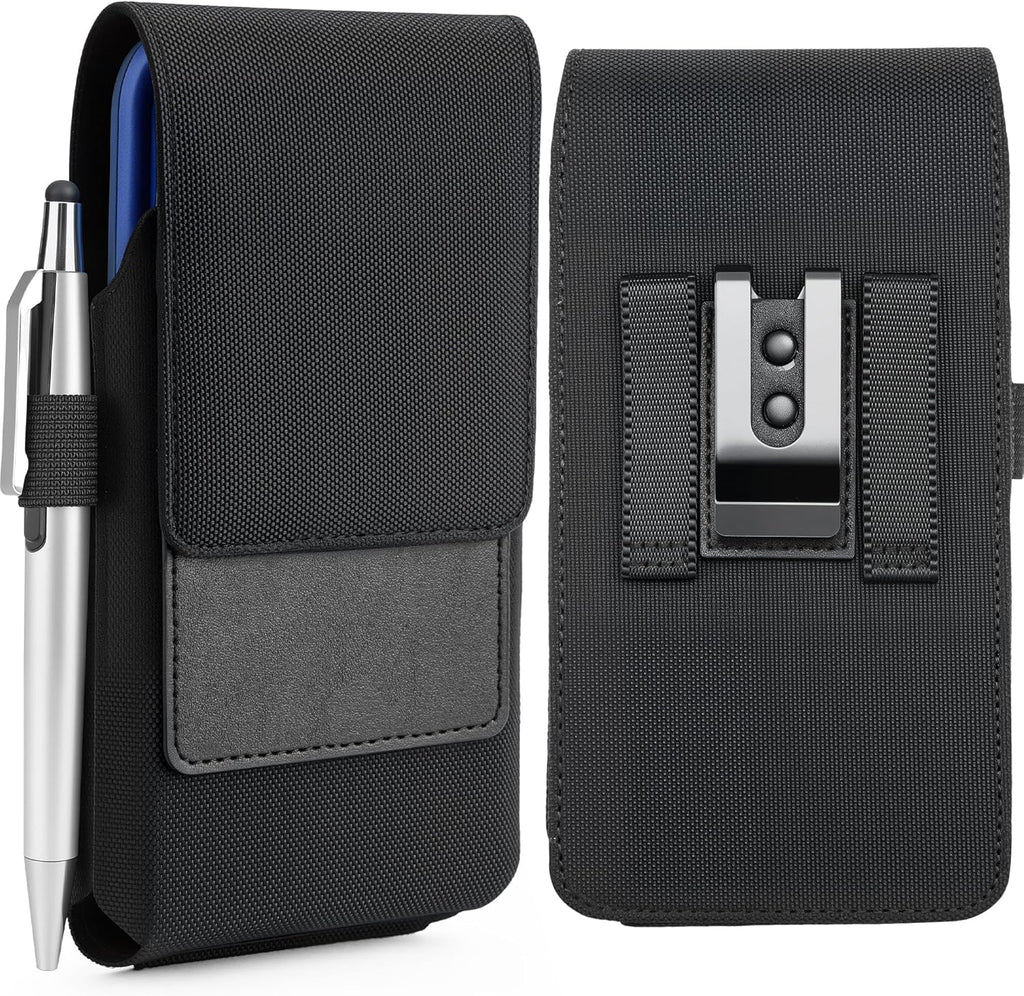 Mopaclle Rugged Nylon Cell Phone Holster with Belt Clip and Loop, Compatible with iPhone 17 Pro, iPhone 16 Pro, 16, 15 Pro, Galaxy S25, S24, S23 – Fits with Case On, Belt Holder for Men and Seniors