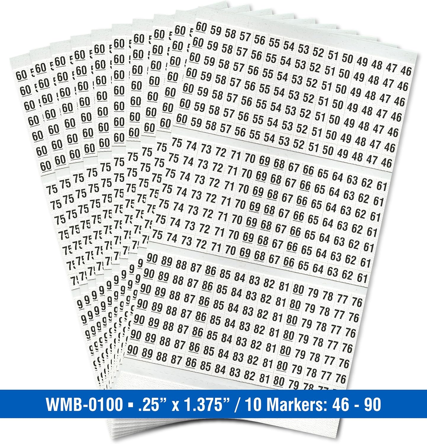Premium Wire Marker Book for Cable Management, Vinyl-Coated, High-Tack Adhesive, Electric Panel Wire Label Stickers - 10 Pages, 1 Book, Numbered 46-90 (Pack of 1)