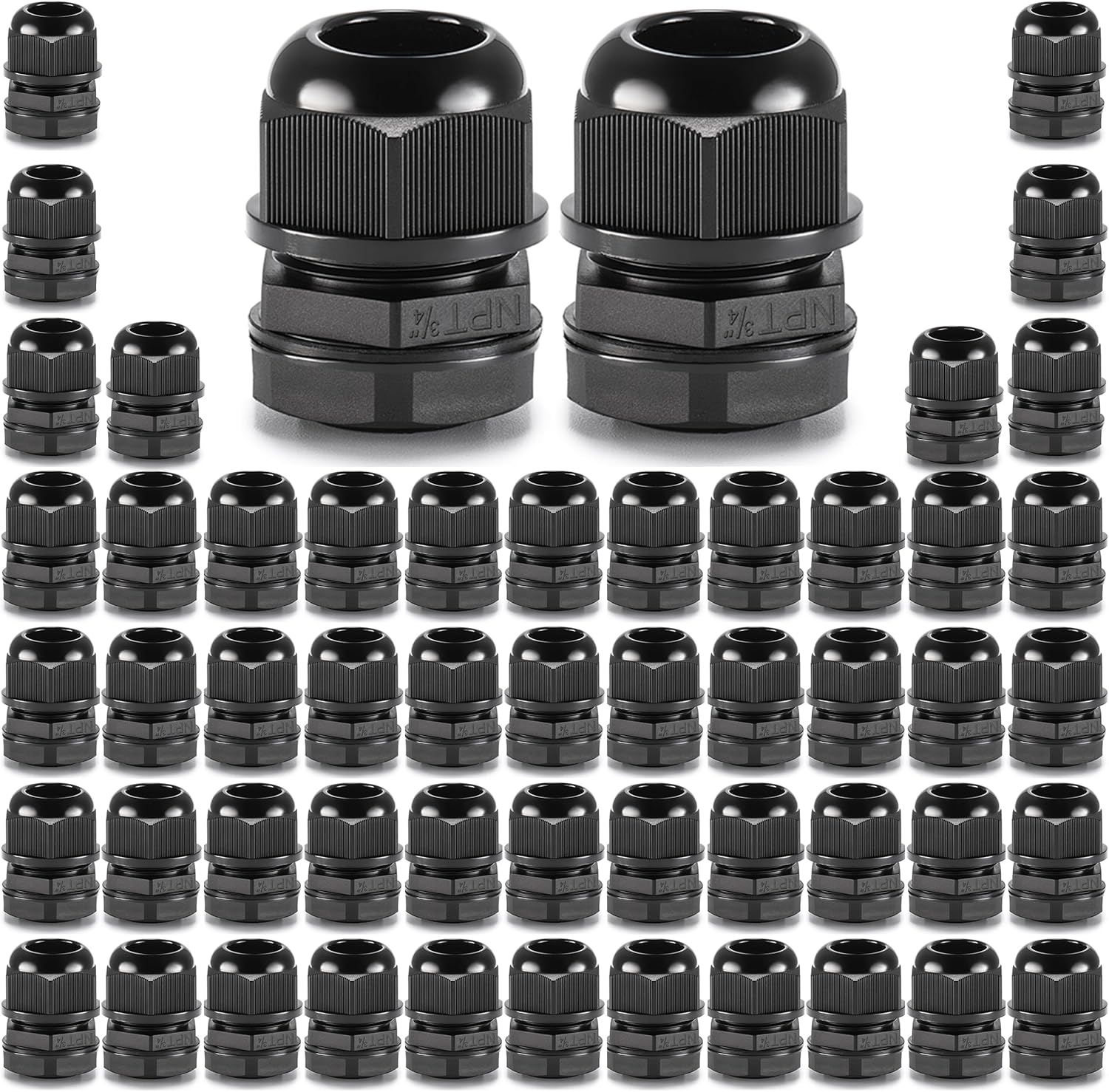 QILIPSU 50pcs 3/4" NPT Cable Gland Waterproof IP68 Nylon Cable Pass Through Cord Grip Connector Strain Relief Wire Grommet