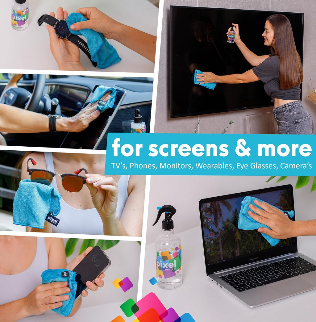 Pixel Perfect | 16.9oz | XL Screen Cleaner Kit, for TV, Laptops, Computers, Monitors, Phones, Tablets | 500ml Cleaning Kit, Premium Natural Spray