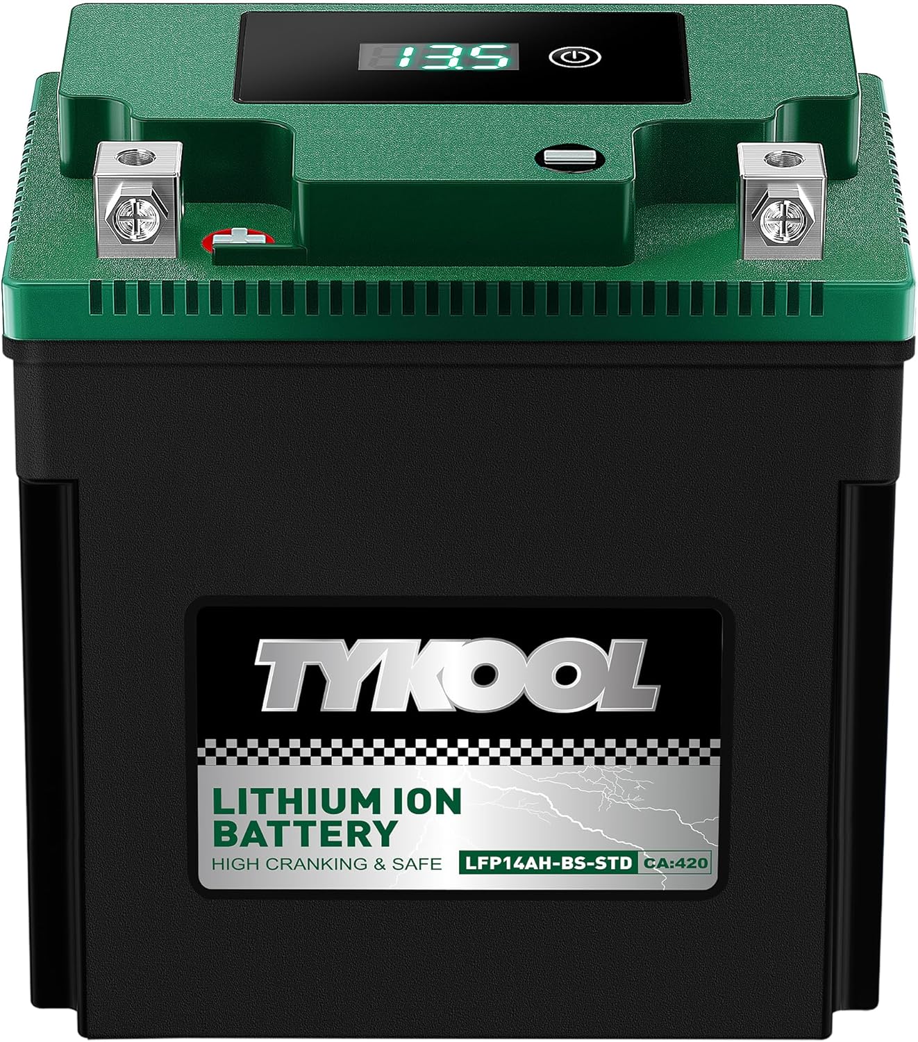 TYKOOL YTX14AH-BS-STD, LiFePO4 Lithium Motorcycle Battery,12.8V 7Ah,420CCA,5X Longer Life,Digital Readout, Powersports Battery,Fits for ATV, UTV, Scooter, Snow mobile,Polarity:[+ -]