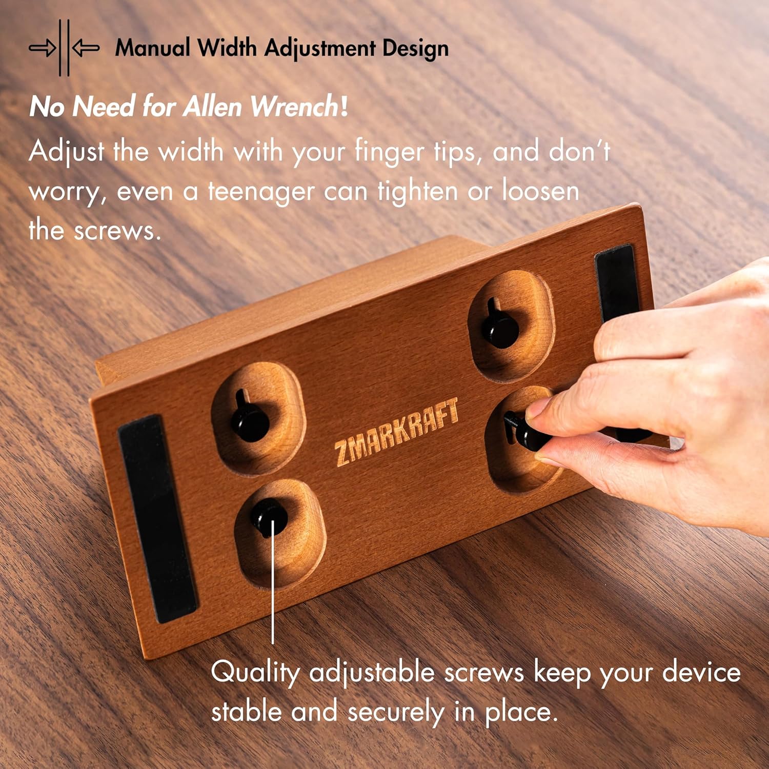 ZMARKRAFT® Adjustable Vertical Laptop Stand Holder Compatible with All Laptops, Solid Wood MacBook Stand, Wooden iPad Holder, Manually Adjustable Without Any Tool