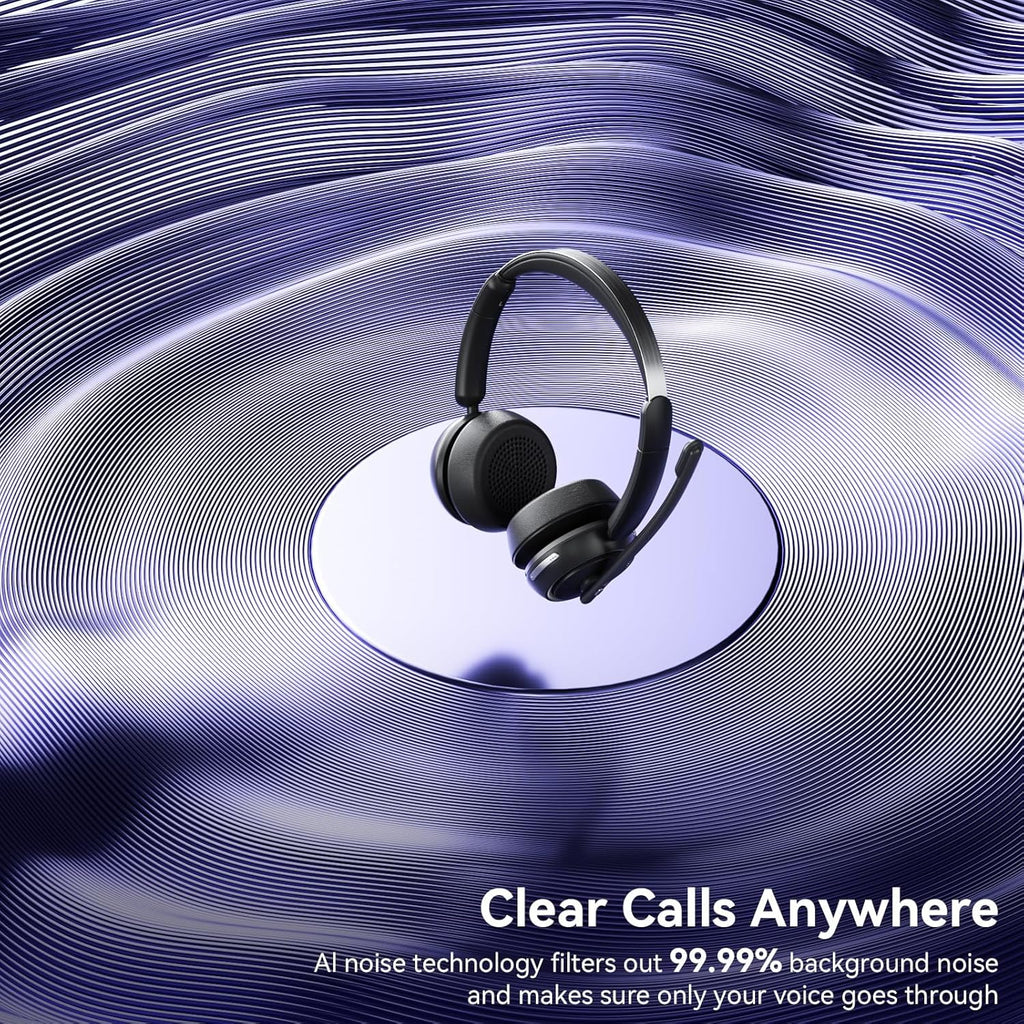 Wireless Headset with Mic for Work, Bluetooth Headset with Mic (AI Noise Canceling & Mic Mute), Wireless Headphones with USB Dongle & Charging Base for Work/Home/Call Center/PC/Computer/Zoom/Teams