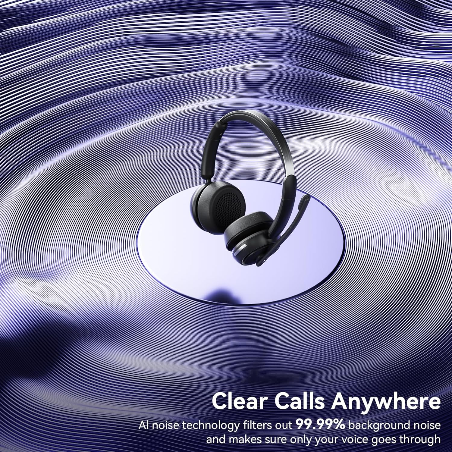 Wireless Headset with Mic for Work, Bluetooth Headset with Mic (AI Noise Canceling & Mic Mute), Wireless Headphones with USB Dongle & Charging Base for Work/Home/Call Center/PC/Computer/Zoom/Teams