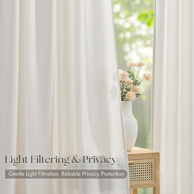 Pinch Pleat Linen Curtains 108 Inches Long 4 Panels Set Ivory Cream Memory - Image 5