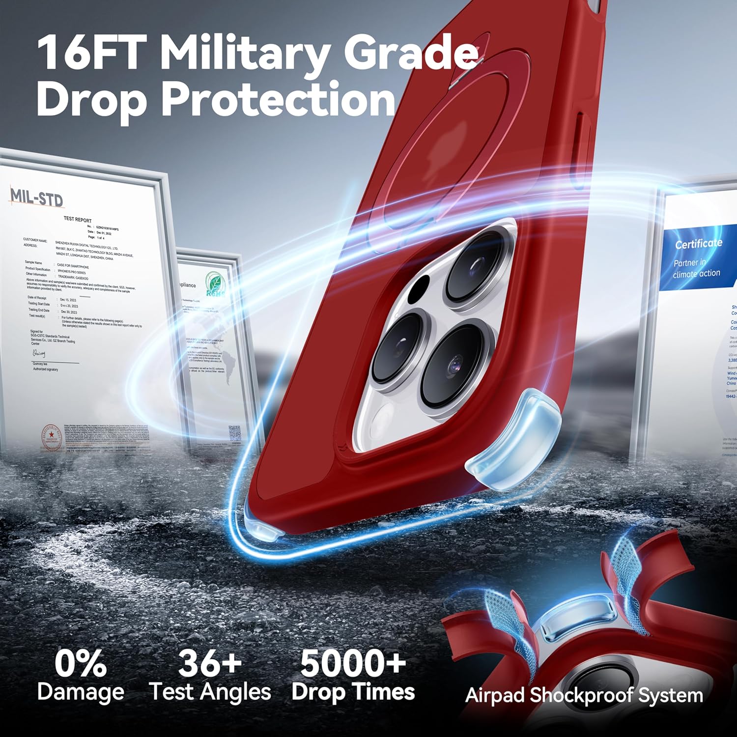 CASEKOO Designed for iPhone 16 Pro Case with Magnetic Invisible Stand [Military Drop Protection] [Compatible with MagSafe] Shockproof Slim Matte Translucent Case 6.3 Inch, Red