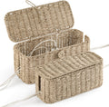 2-Pack Large Cable Management Box, Natural Rattan Cable Cord Organizer Boxes for Power Strip – 2 Open Slots Cords Hider Box for TV Wires, Computer, Router, USB Hub and Under Desk Power Strip