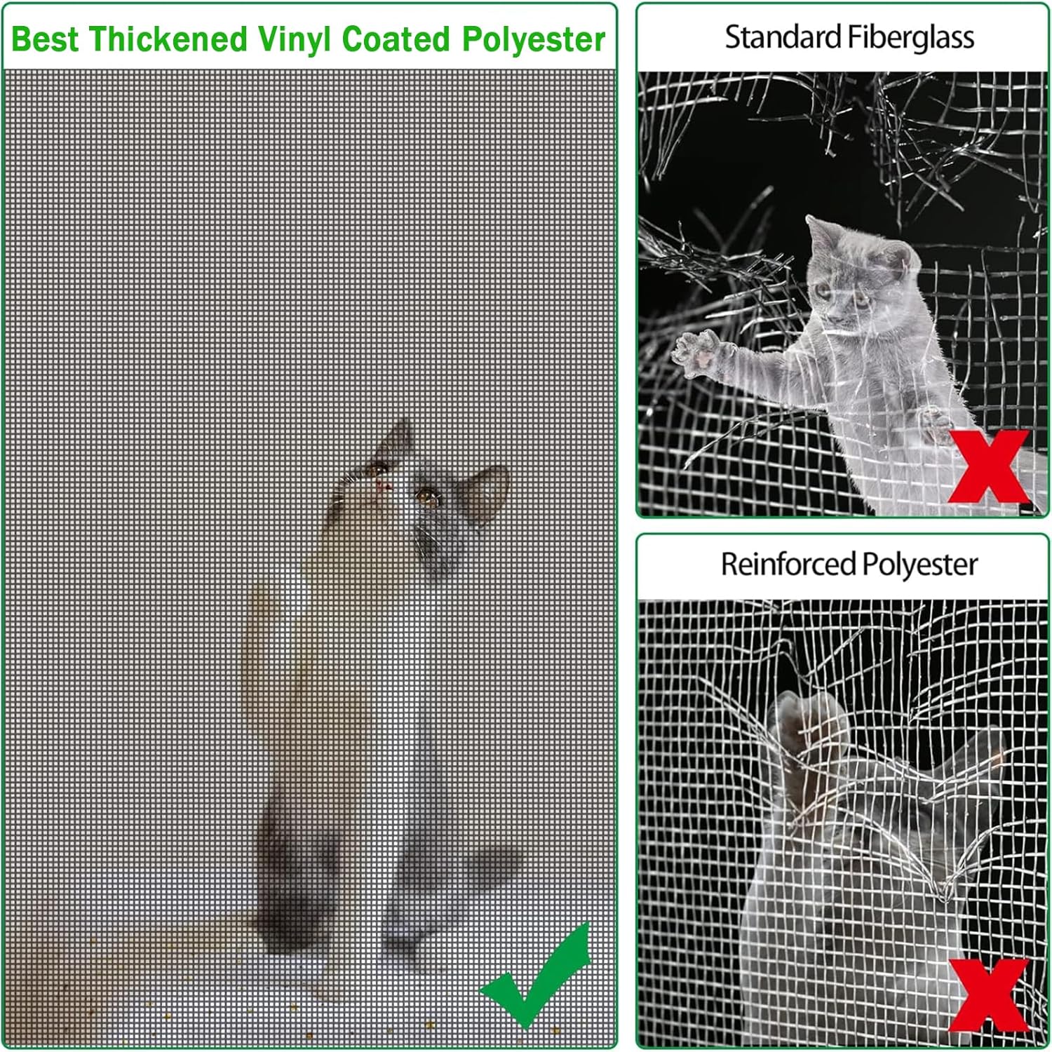 QWR Pet Proof Window Screen Replacement Kit, 39"x118" Durable High Hardness Screen Mesh Replacement Window Screens Repair Kit for Sliding Screen Door,Patio and Windows.(Folded Package)