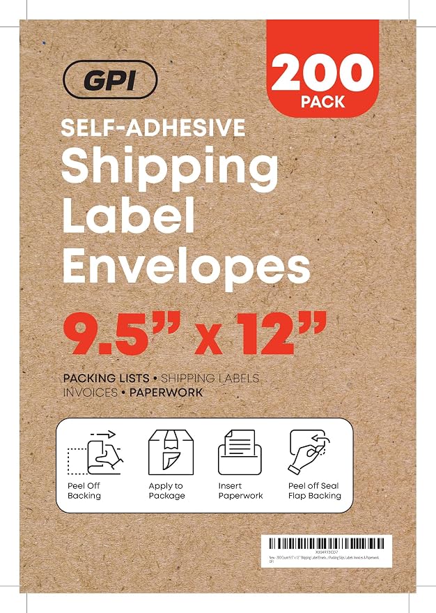 1000 Count 9.5" x 12" Shipping Label Envelopes, Top Loading - Image 2