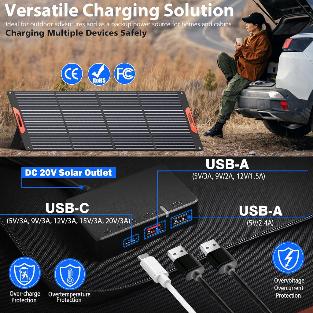 240W Portable Solar Panels for Power Station, 23.5% High Efficiency, 240 Watt Monocrystalline Foldable Solar Panel Charger with USB/20V DC Output Adjustable Kickstand for Camping, Off-Grid Living