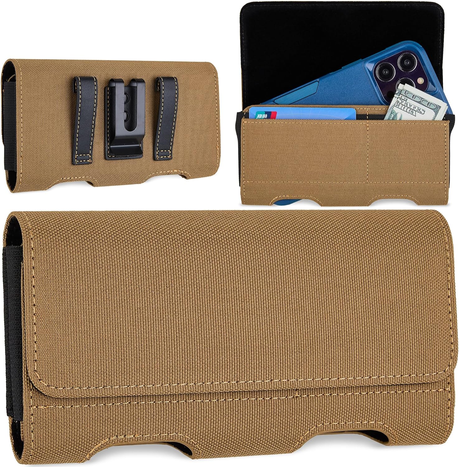 Mopaclle Nylon Horizontal Phone Holster for Men Belt, Magnetic Closure Cell Phone Belt Holder with Metal Clip and Dual Belt Loops for iPhone 13 mini, 12 mini, SE 2022, SE 2020, iPhone 8, 7, 6S, 6