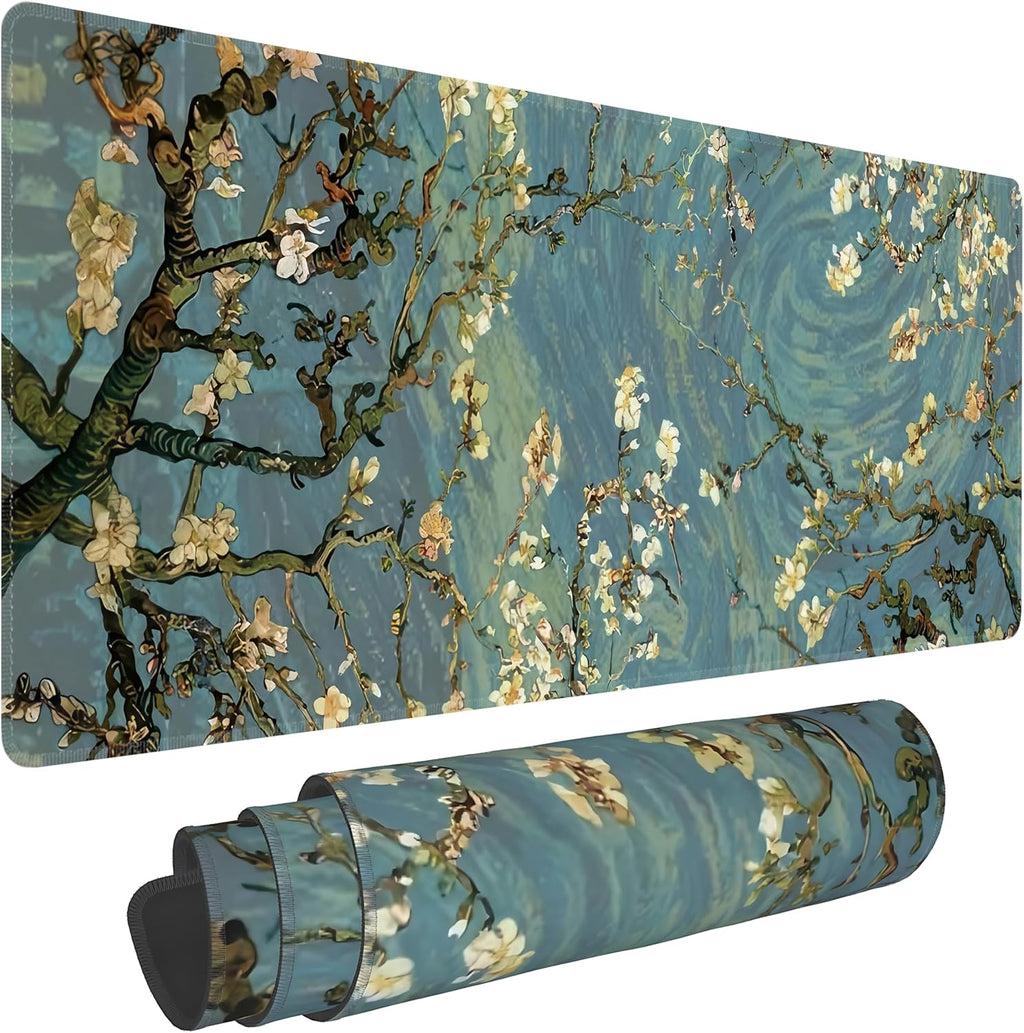 Almond Blossoms Large Mouse Pad,Gaming Keyboard Desk Pad,Extended Mouse Mat Non-Slip Rubber Base with Stitched Edges for Office Game Home XL 31.5"x11.8"