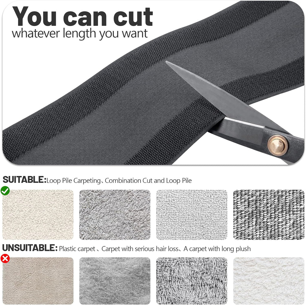 IHKFILAN Carpet Cord Cover Carpet Cable Management Under Desk Cable Grip Strip Black Hook and Loop Tape Cable Polyester Cover Protect Cables to Prevent Tripping Over Wires for Homes & Office(10ft)