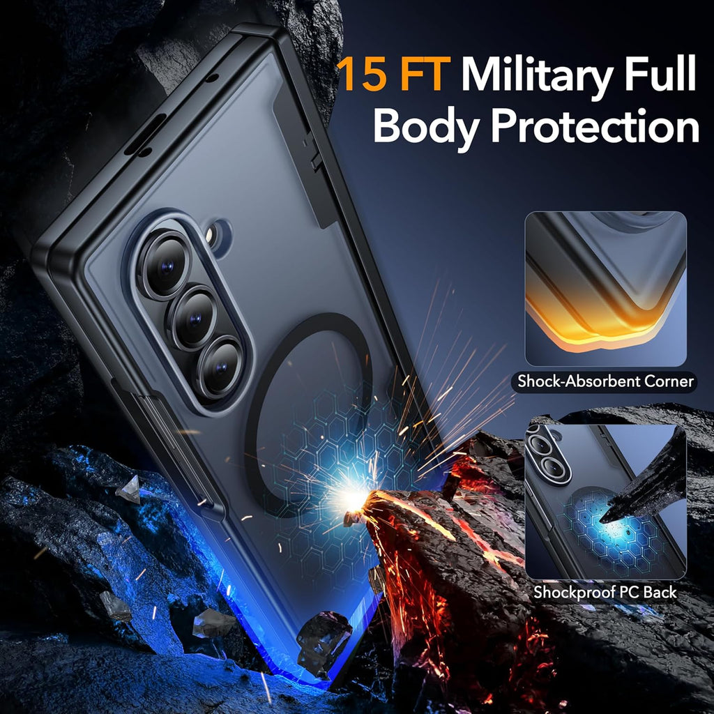 Oneagle Magnetic for Samsung Galaxy Z Fold 7 Case Built in Screen Protector Translucent [Fit for MagSafe] [S Pen Holder Slot] [Hinge Protection] MIL-Grade Shockproof Matte Case for Galaxy Z Fold 7