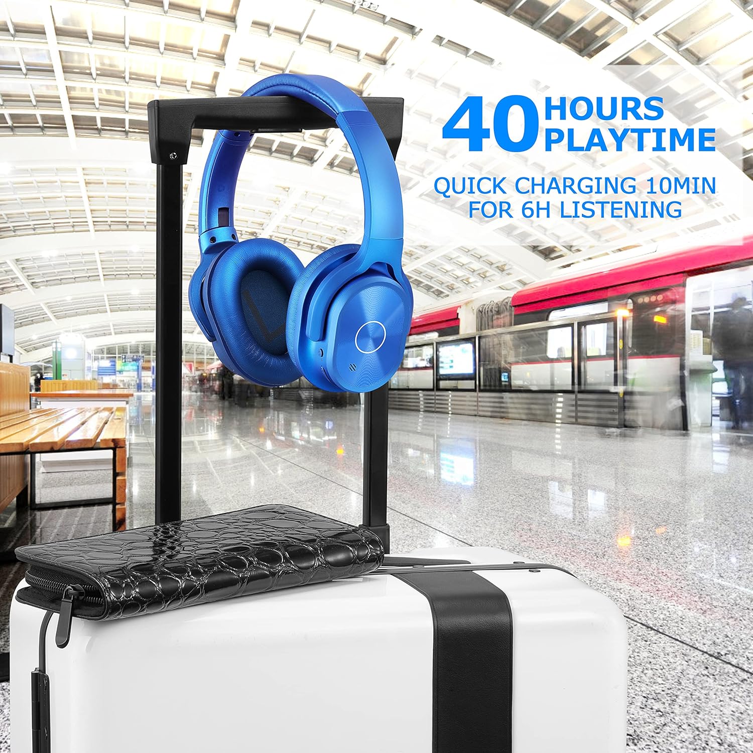 ZIHNIC Active Noise Cancelling Headphones, 40H Playtime Wireless Bluetooth Headset with Deep Bass Hi-Fi Stereo Sound,Over-Ear Headphone,Comfortable Earpads for Travel/Home/Office (Blue)