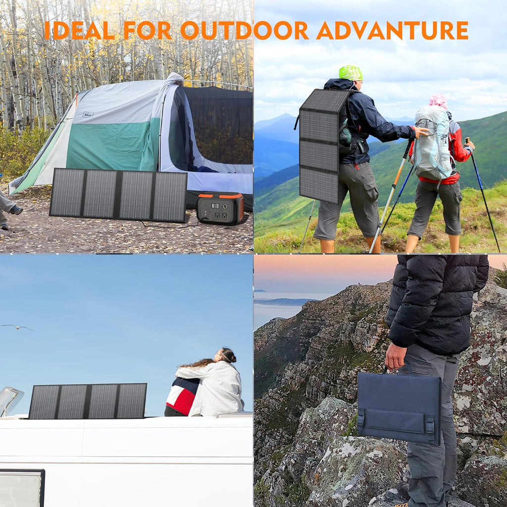 60W Solar Panel for Portable Power Station, Foldable Solar Panel with 12-18V DC Output/USB QC3.0/USB C(10 Changeable DC Adapters), Portable Solar Panels for Camping, Home, Travel, Rv