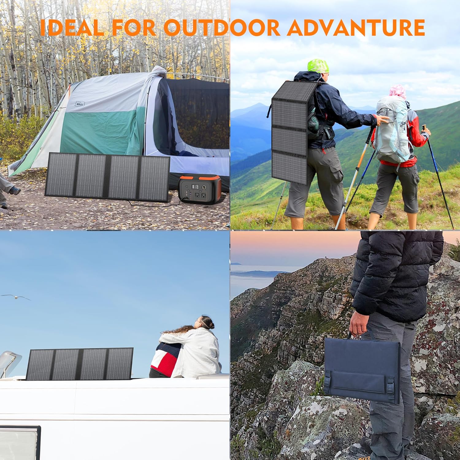 60W Solar Panel for Portable Power Station, Foldable Solar Panel with 12-18V DC Output/USB QC3.0/USB C(10 Changeable DC Adapters), Portable Solar Panels for Camping, Home, Travel, Rv