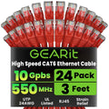 GearIT Cat 6 Ethernet Cable (24-Pack 3 Feet) Cat6 Network Patch, 10Gbps, RJ45, Snagless Cord, Gold-Plated Connectors, Internet for PC, TV, Tablet, Router, Printer, Servers, IT Data Center - Red