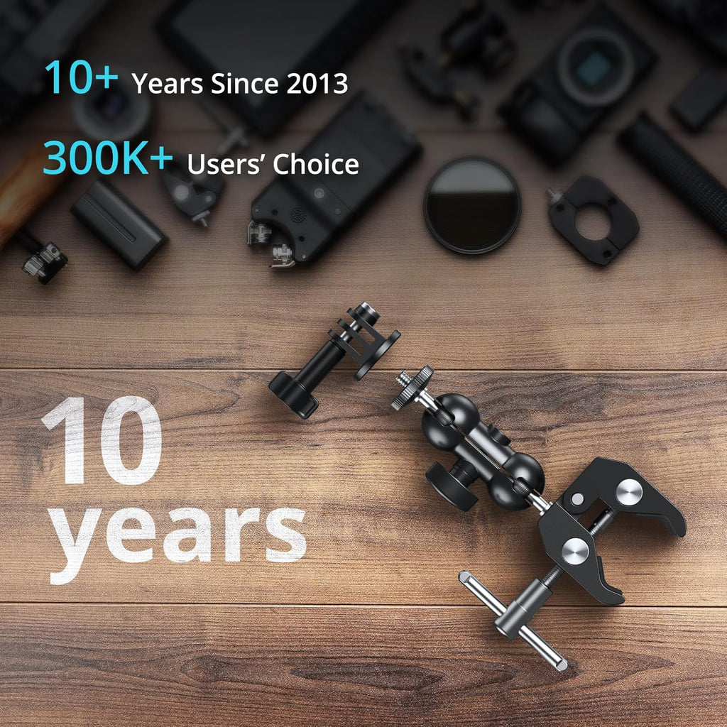SMALLRIG Super Camera Clamp Mount 2-Pack, Double Ball Head Magic Arm Adapter, Fence/Desk/Tripod Mount for Monitor/Light/Camera, for Insta360, for Gopro, for Osmo Pocket 3, 5321