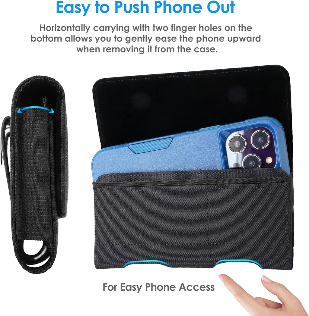 Mopaclle Nylon Horizontal Phone Holster for Men Belt, Magnetic Closure Cell Phone Belt Holder with Metal Clip and Dual Belt Loops for iPhone 13 mini, 12 mini, SE 2022, SE 2020, iPhone 8, 7, 6S, 6