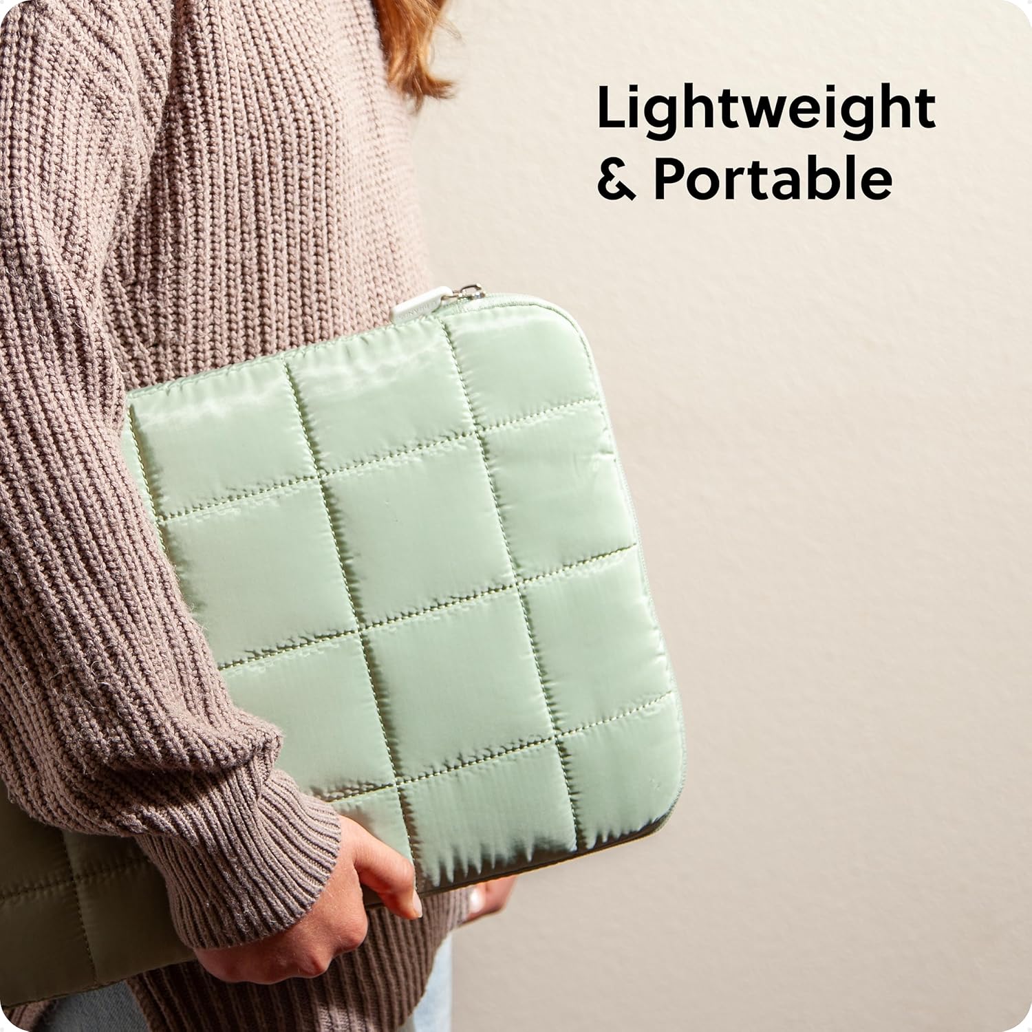 U Brands Nylon Puffer Zipping Large Laptop Sleeve, 10.5" x 15", Computer Accessories, Laptop Bag for MacBook Pro, MacBook Air, Chromebook, HP Computer, Matcha Green
