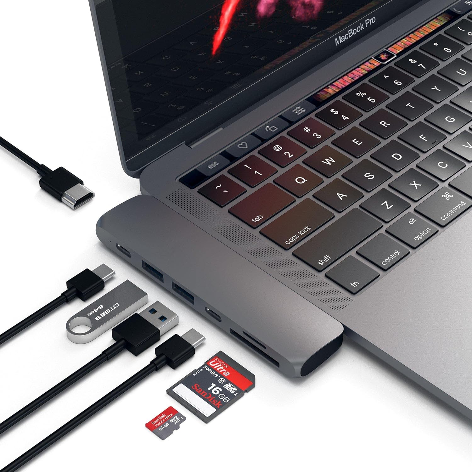 Satechi USB C Hub Adapter, USBC Dongle 7 in 1, USB-C with 4K HDMI, 87W PD Charging, USBC Data, 2 USB-A Data, Micro/SD Card Readers, for MacBook Pro/Air M1 M2 M3 M4 - Space Gray