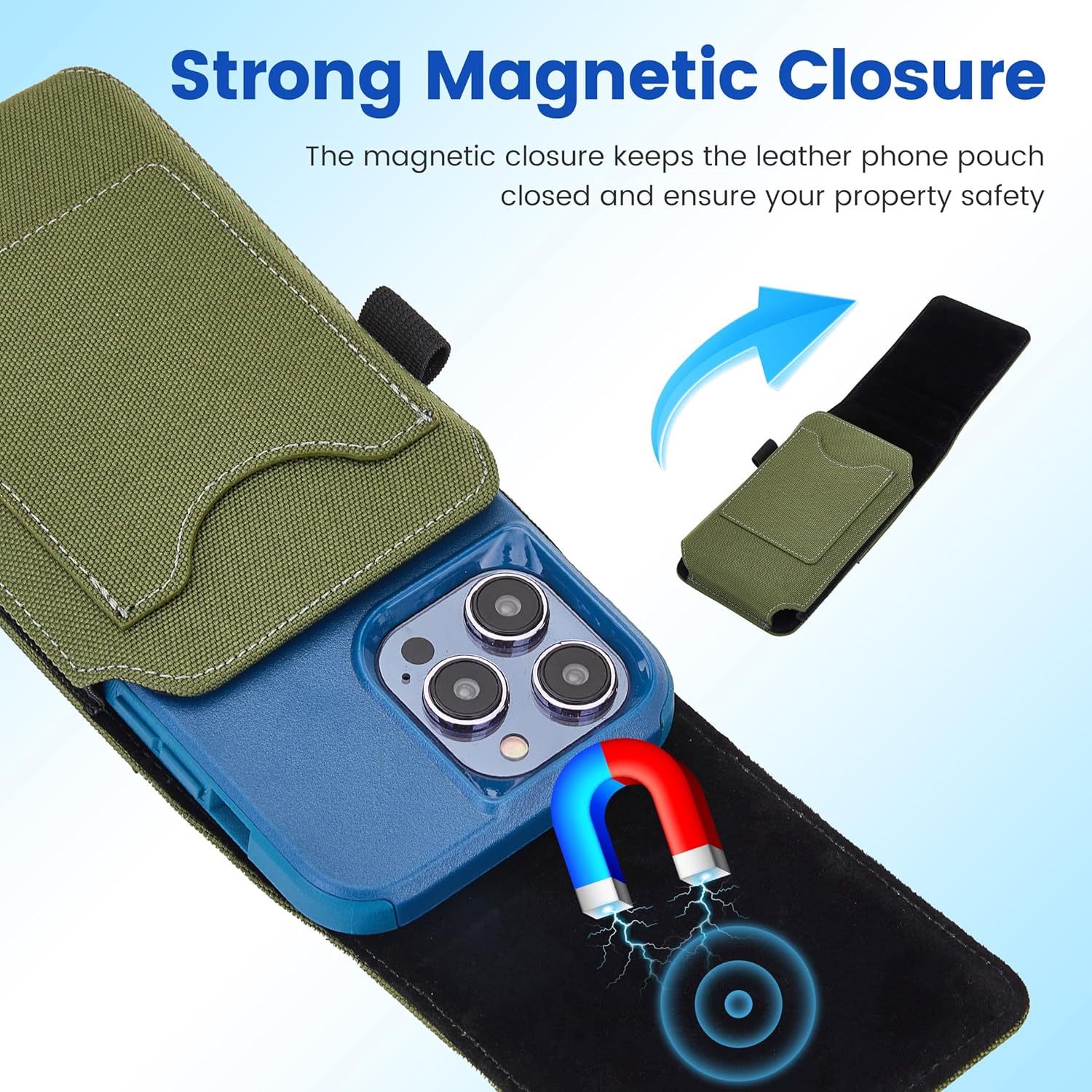 BECPLT for iPhone 17 Pro 17 16/15/14/13/12/11 Pro Belt Case Nylon Phone Holster with Belt Clip and Belt Loops Cell Phone Holder Carrying Pouch for Galaxy S25 S24 S23 S22 S21 S20 - Green