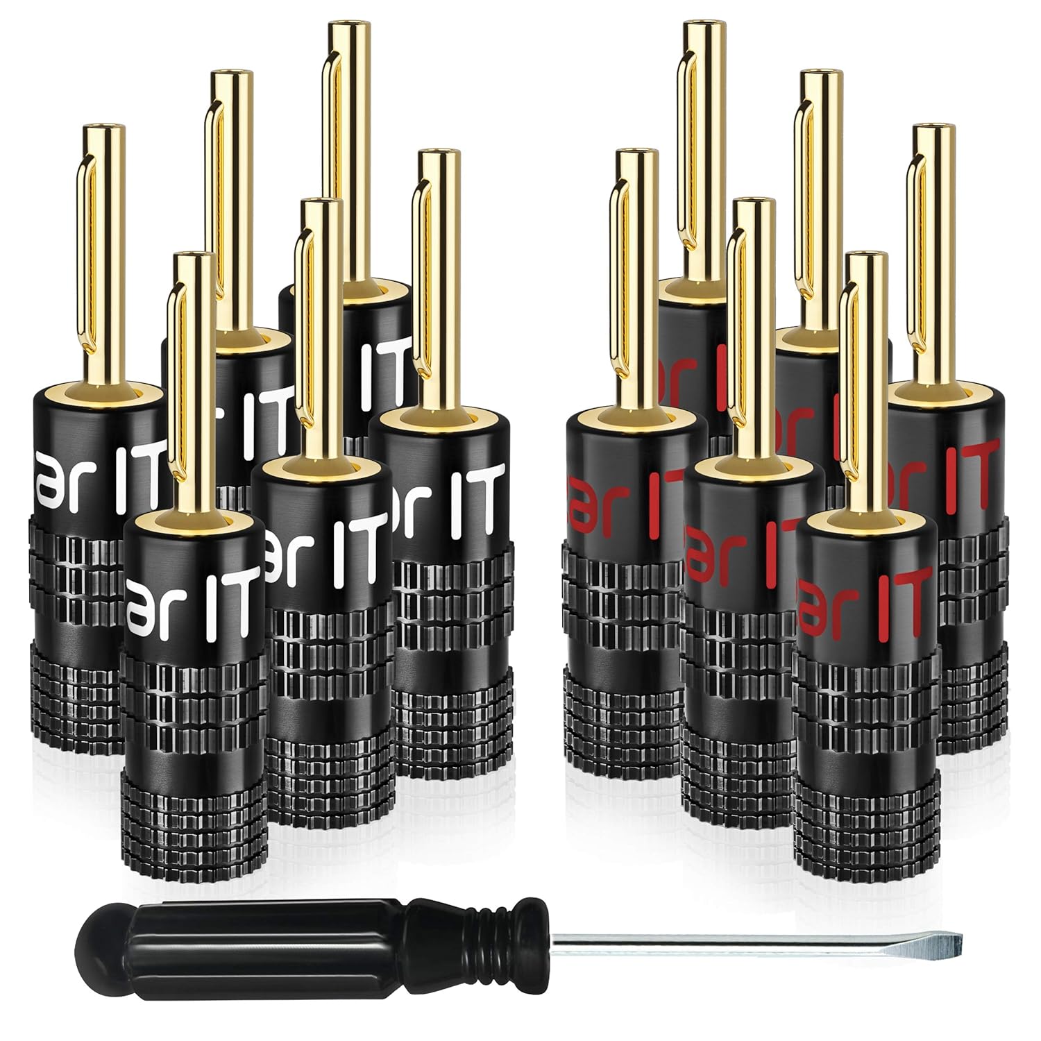 GearIT 14 Gauge Speaker Wire (50 Feet / 15.24 Meters) with Banana Plugs (6 Pairs, 12 Pieces) Pro Series 14 AWG Speaker Cable - Black