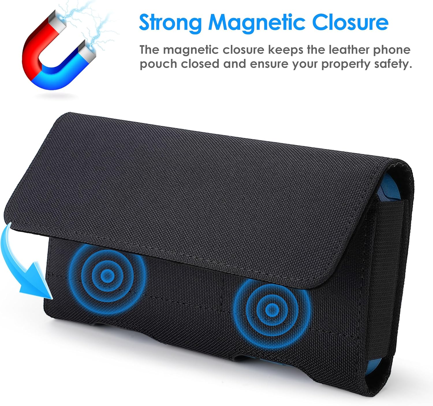 Mopaclle Nylon Horizontal Phone Holster for Men Belt, Magnetic Closure Cell Phone Belt Holder with Metal Clip and Dual Belt Loops for iPhone 13 mini, 12 mini, SE 2022, SE 2020, iPhone 8, 7, 6S, 6