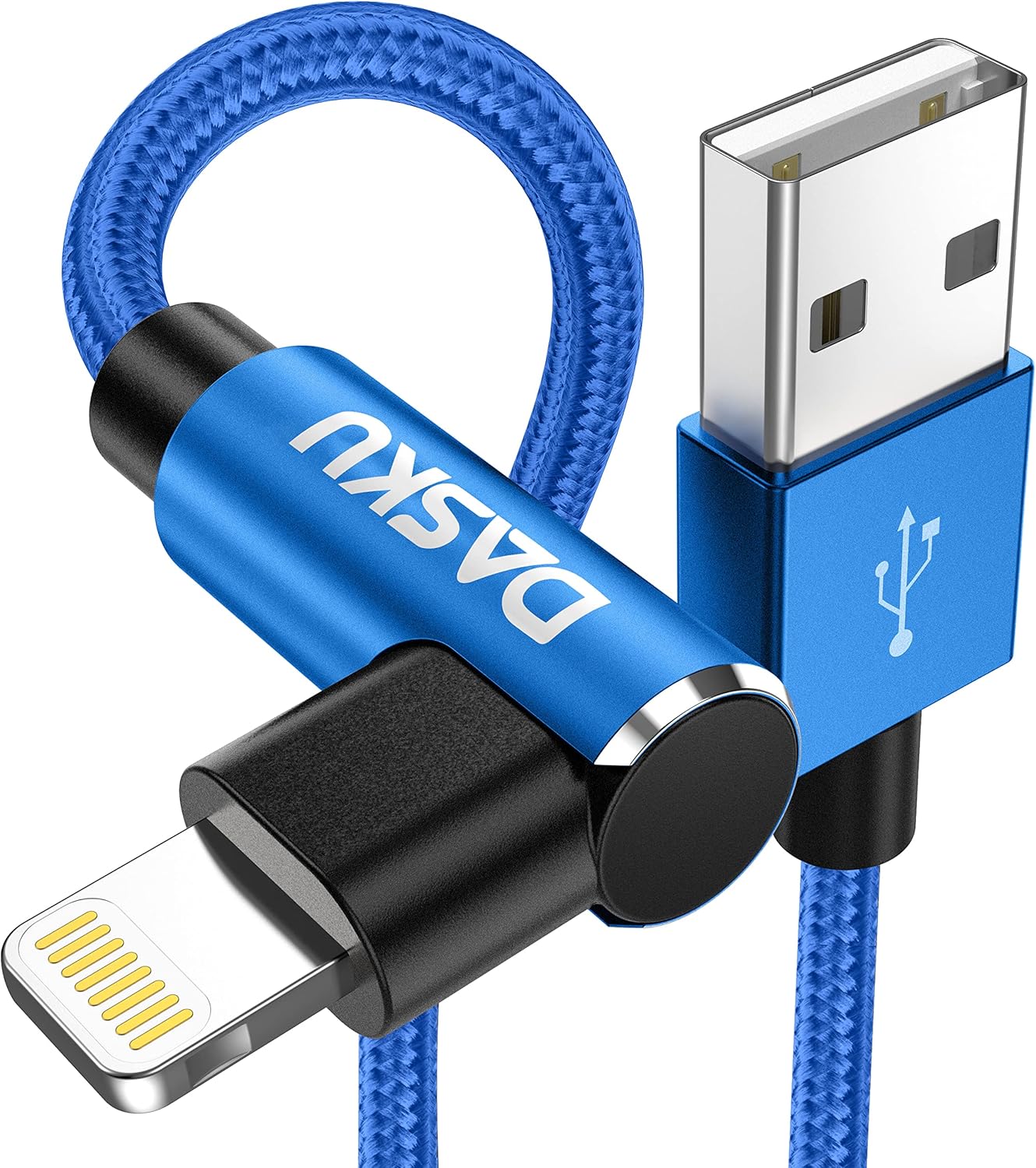 Dasku iPhone Charger 6FT 90 Degree Charging Cable 2 Pack MFi Certified USB Lightning Nylon Braided 6 Feet Fast Cord Compatible with 14/13/12/11/X/Max/8/7/6/6S/5/5S/SE/Plus/iPad,Blue
