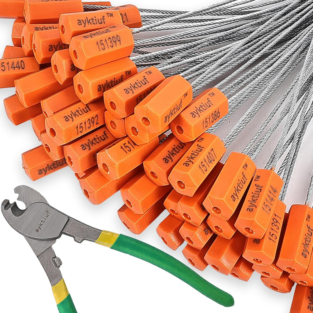 120 Pieces Security Cable Seals, Metal Number Security Tags for Truck, Trailers, Cargo, Containers, Vans, Oil Tank, Milk Vehicle (Orange, 120 Pack)