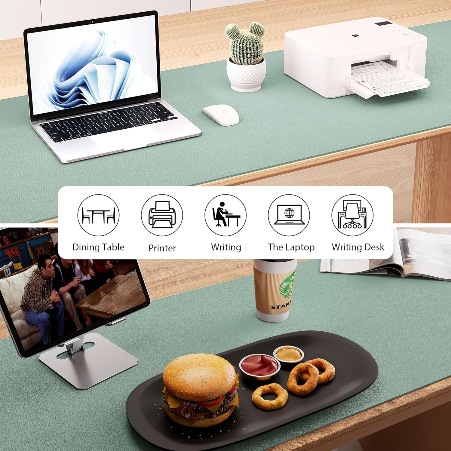 Aothia Leather Desk Pad Protector - Large Mouse Pad, Office Mat, Non-Slip PU Leather Blotter, Laptop Desk Pad, Waterproof Writing Pad for Office and Home (Light Blue, 38" x 13.7")