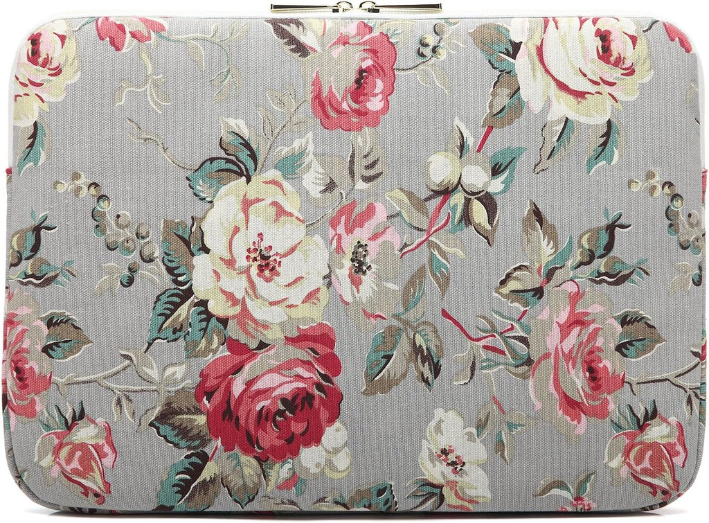 Canvaslove Rose Pattern Canvas Laptop Sleeve Case Bag with Pocket for MacBook Pro 14 inch and 14 inch Laptop