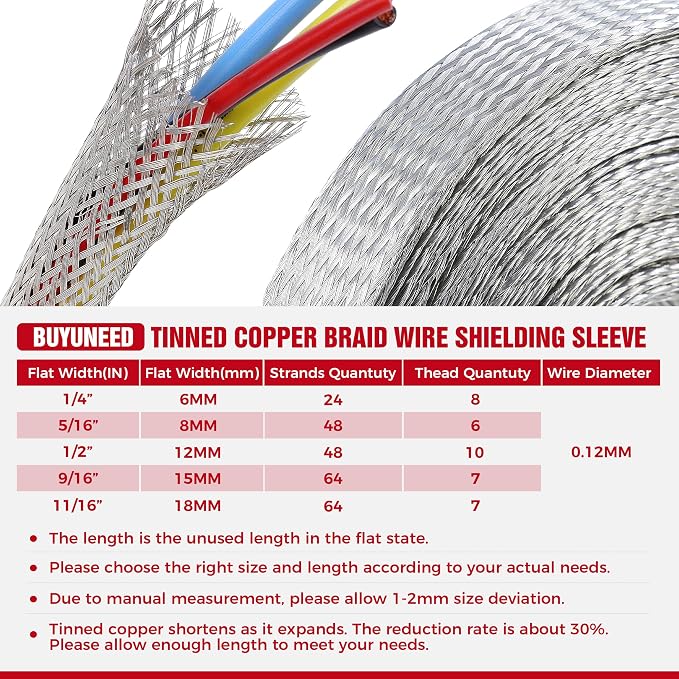 Wire Shielding Sleeve Tinned Copper Braid Ground Straps Cable Sheathing - Image 8