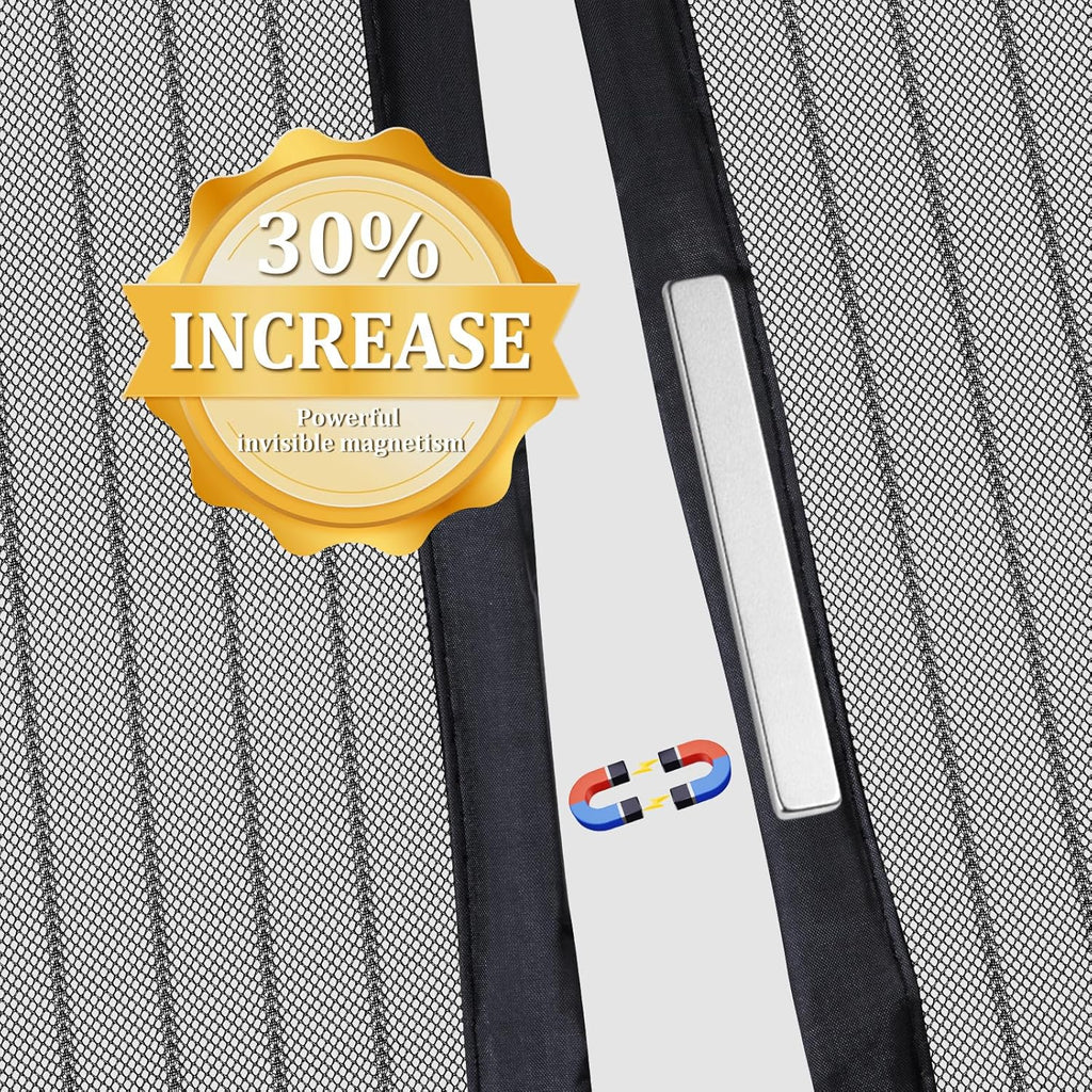 Magnetic Screen Door - Self Sealing, Heavy Duty, Hands Free Mesh Partition Keeps Bugs Out Let Breeze in- Pet and Kid Friendly - Keep Open Feature (Black, Fit Door Size 32x 82 Inch)