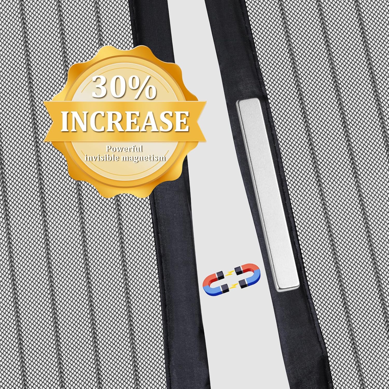 Magnetic Screen Door - Self Sealing, Heavy Duty, Hands Free Mesh Partition Keeps Bugs Out Let Breeze in- Pet and Kid Friendly - Keep Open Feature (Black, Fit Door Size 30 x 80 Inch)