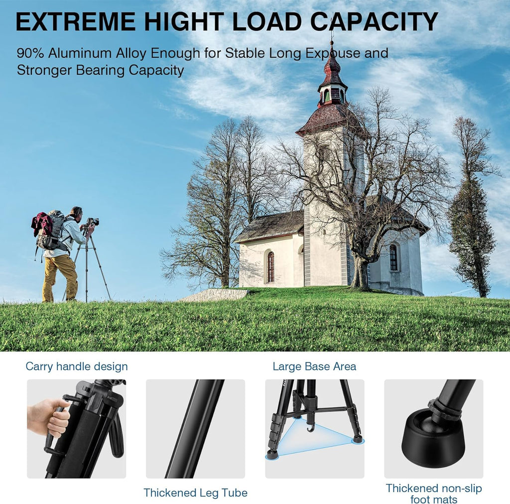 Tripod for Camera, 72" Tall Camera Tripod Monopod with Remote, Professional Heavy Duty Compact Camera Stand for Phone,DSLR, Spotting Scope, Telescope, Binocular